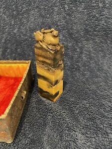 Vintage Chinese Carved Stone Seal Stamp Bird With Original Box 4 Tall