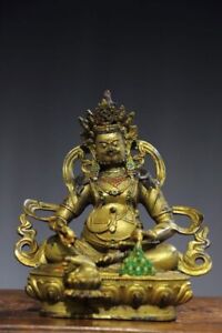 8 Old Antique Tibetan Buddhism Temple Bronze Gilt Yellow Jambhala Buddha Statue