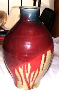Large Ox Blood Drip Mult Color Fat Belly Vase