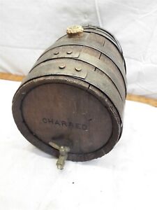 Antique Iron Banded Cooper Made Wooden Keg Barrel Whiskey Charred Wood Spigot