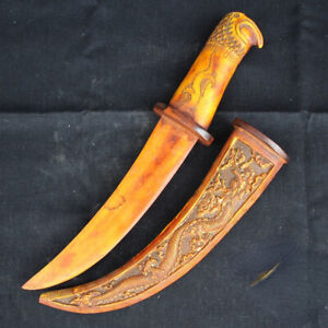 Antique Design Chinese Yak Bone Carved Knife Dragon Pattern Sword Dagger Decor