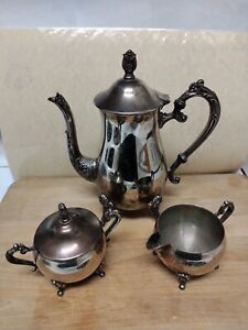 Silver Plated Teapot Creamer And Sugar Bowl With Lid Vintage