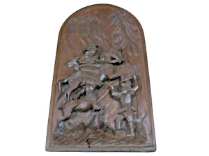 Super Antiques Carved Panel Mediaeval Huntingscene Handmade