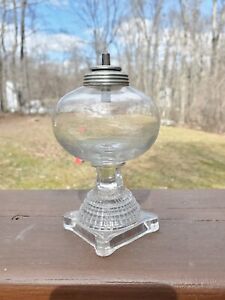 Very Nice Early 1820s Small Blown Sandwich Glass Whale Oil Lamp W Burner Pontil