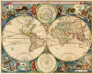1690s Novissima Totius Terrarum Orbis Vintage Style World Map Poster 24x30