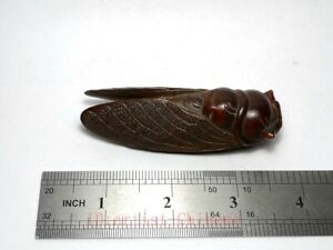 Chinese Boxwood Hand Carved Cicada Figure Statue Netsuke Collectable Hand Piece