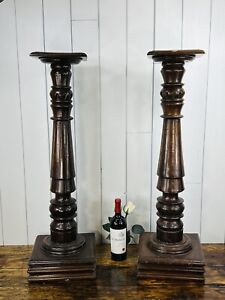 Antique Pair Of Mahogany Pedestals With Fluted Columns Beautiful 