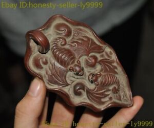 4 China Yixing Zisha Pottery Carved Lucky Bat Leaves The Statue Tea Pet