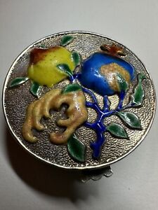 Vintage Sterling Silver Hand Painted Floral Trinket Pill Box