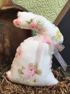 Sweet Spring Bunny Pillow Tuck Basket Filler Vintage Sheet Chenille Ooak
