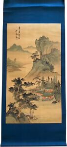 Antique Early 20th C Ca 1911 Chinese Ink Color Landscape Scroll Painting