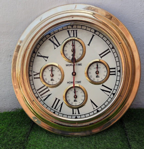 Maritime Antique 17 Polished Brass World Time Wall Clock Ship S Wall Clock