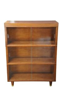 Nucraft Mid Century Modern Walnut Barrister Stacked Bookcase Display Cabinet Mcm