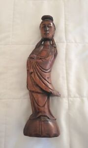 Vintage 12 Wood Hand Carved Kwan Yin Goddess Of Mercy Statue Figure Beautiful 