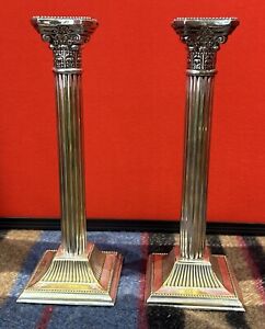 Pair Of Vintage Corinthian Column 10 Candlesticks