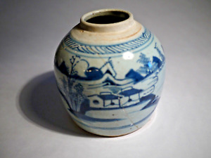 Antique Chinese Blue White Ginger Jar Vase Late Ming Qing Dynasty See Pics 