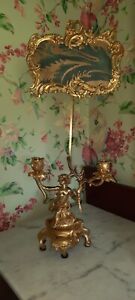 French Bronze Dore Cherub Candleabra With Louis V Style Fortuny Shade
