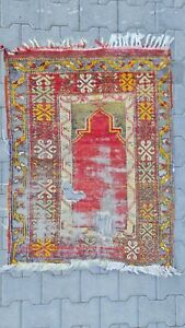 Antique Prayer Rug Primitive Rug Fragment Rug Wool Rug Turkish Rug Wall Rug