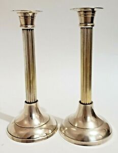 Pair Vintage Silverplate Column Candlesticks Candleholders 7 75 