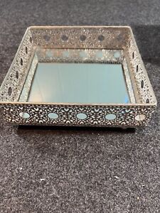 Silver Plated Mirrored Square Vanity Display Tray Plate