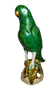 Large Chinese Green Glaze Antique Sancai Parrot