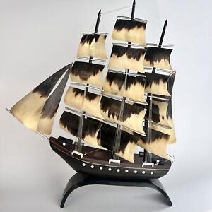 1981 Large Vintage Ussr Model Of Ship Sailing Handmade Horn Souvenir Signed 16 