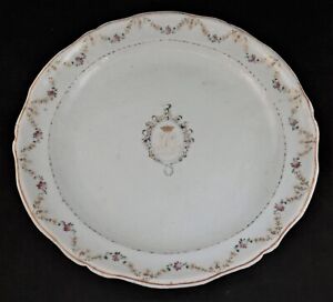 18th C Chinese Export Porcelain Armorial Charger W Crown Design Floral 14 