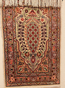 Antique Hereke 100 Silk Prayer 1950 Vintage Turkish Floral Design