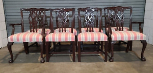 Set Of 8 Kindel Mahogany Chippendale Style Dinning Chairs Schumacher Fabric