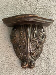 Carved Solid Wood Architectural Corbel Wall Shelf Sconce Dark Stain Handcrafted