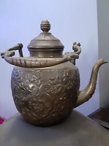Bronze Brass Hammered Tea Pot W Lid Vintage Antique Chinese Indonesia Imperial