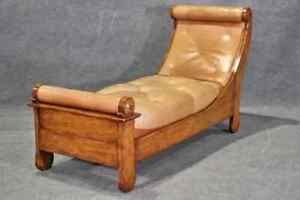 Fine Quality Louis Phillipe Style Walnut Leather Fainting Couch Daybed Chaise