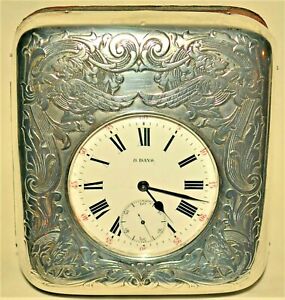 Antique Gorham Sterling Silver 925 Travel Case Swiss 8 Day Railroad Pocket Watch