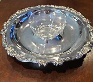 Silver Plates Serving Dish With Glass Bowl Insert