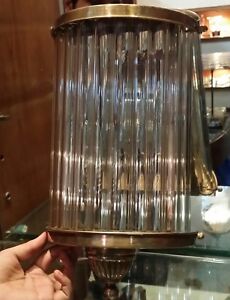 Vintage Antique Art Deco Brass Glass Rod Ship Light Fixture Wall Sconces Lamp