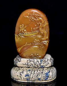 Chinese Natural Shoushan Stone Hand Carved Landscape Figures Seal 10755