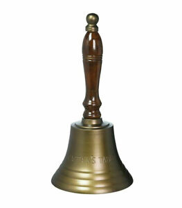 Aluminum Captain S Table Hand Bell 11 5 Antiqued Brass Finish Wood Handle New