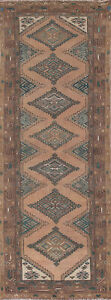 Vintage Geometric Wool Hamedan Runner Rug Handmade Hallway Carpet 3x9