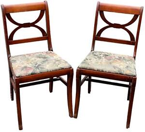 Mid 20th Century Vintage Cherry Wood Duncan Phyfe Style Dining Chairs Set Of 2 