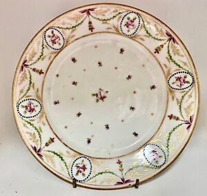 French Paris Sevres Porcelain Plate Hand Painted Flowers Swags C18