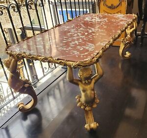 Continental Marble Top Coffee Table On Putti Caryatid Supports 1st Half 20thc