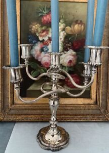Ornate Art Nouveau Style Silver Plate Candelabra Made In England 5 Candle Holder