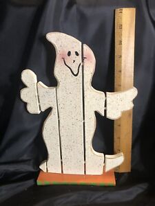 Vintage Wooden White Ghost Shelf Sitter Primitive Halloween Figurine On A Base