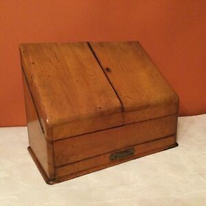 Antique 1800 S English Wood Travel Writing Lap Desk Document Box Vintage