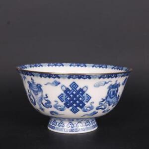 Chinese Blue And White Porcelain Qing Qianlong Auspicious Pattern Bowl 4 65 Inch
