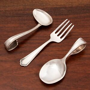 3 Webster Sterling Silver 3 Pc Baby Set Fork Spoon Left Handed Feeding Spoon
