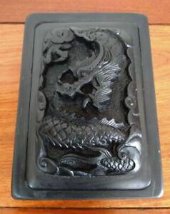 Dragon Carved Ink Stone Vintage Suzuri Sumi Grinder Shodo Shuji 11 7 X 16 5 Cm