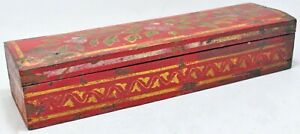 Vintage Wooden Pencil Stationary Box Original Old Hand Crafted Painted