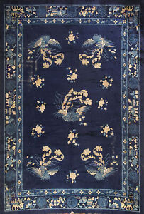 Navy Blue Art Deco Nichols Semi Antique Rug 9x11 Chinese Hand Made Room Size Rug