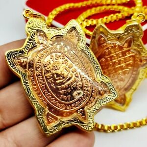 Turtle Buddha Rich Wealth Amulet Phaya Tao Ruean Pendant Gold Micron Casing